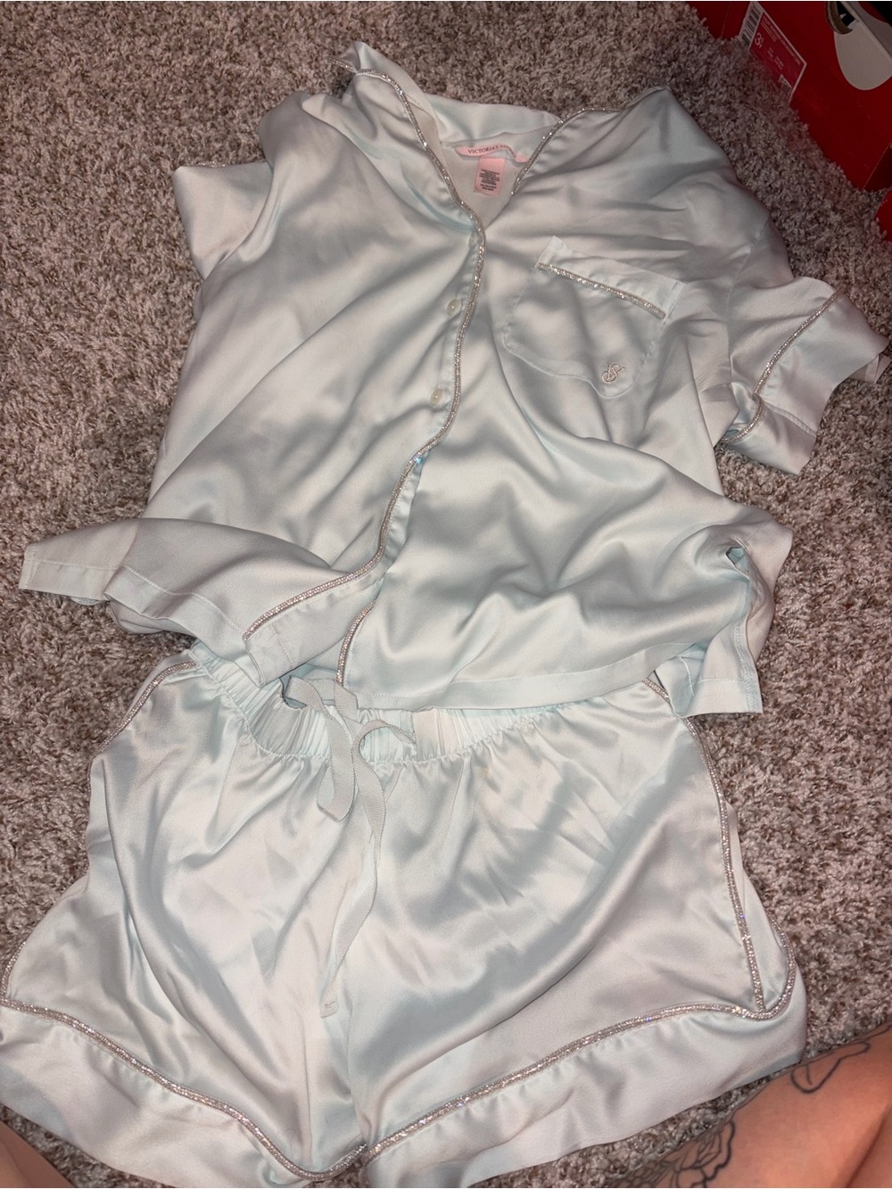 Victoria's Secret Light Blue Satin Short Pajama Set